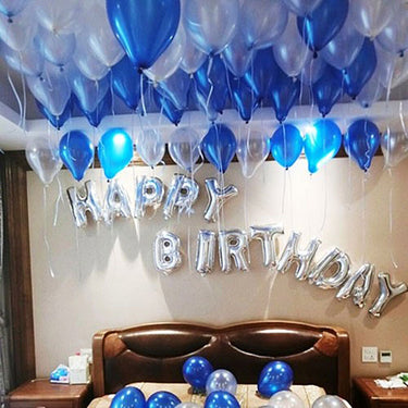 Happy Birthday Balloon Decor, Blue and Silver Helium Balloons, Air Filled Balloons